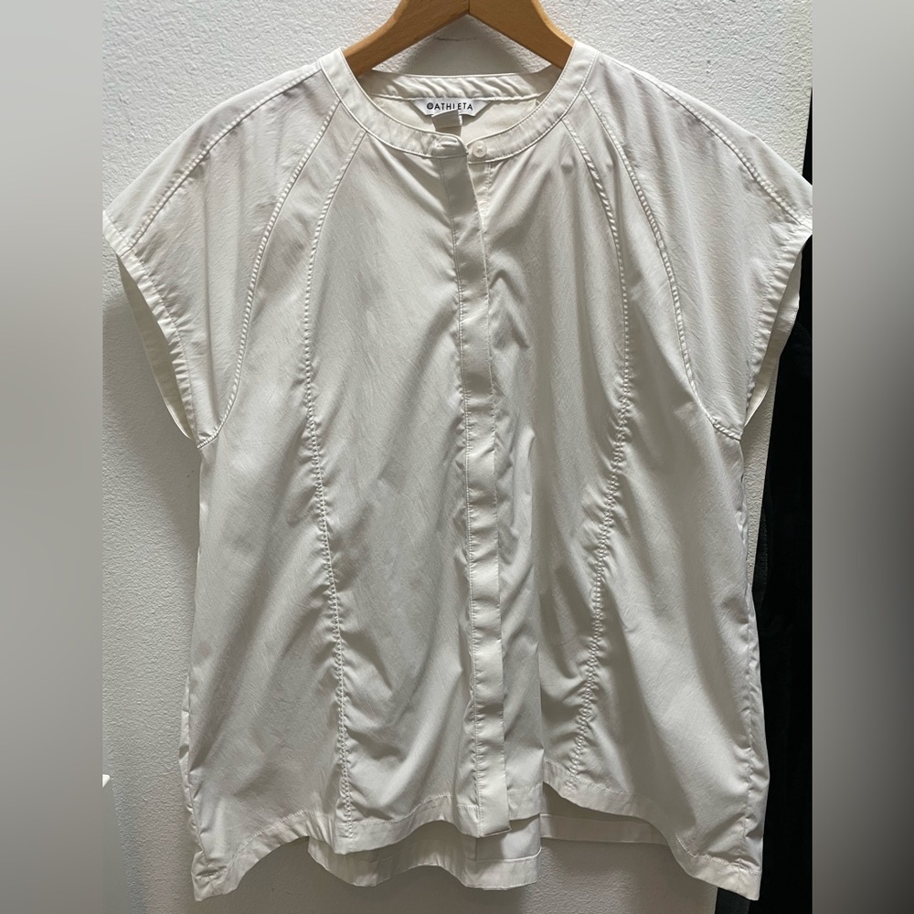 Athleta White Performance Polyester Button Down S… - image 3